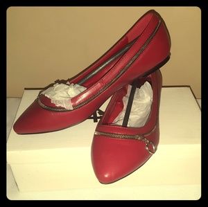 F24 Red Faux Zippered Flats US Size 8